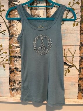 TWISTED HEART Teal Ribbed Tank with Peace Emblem